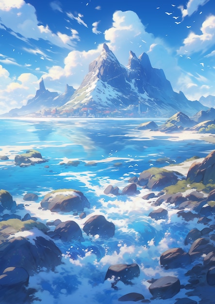 Foto gratuita paisaje de montañas al estilo de anime