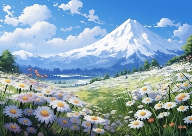 Foto gratuita paisaje de montañas al estilo de anime