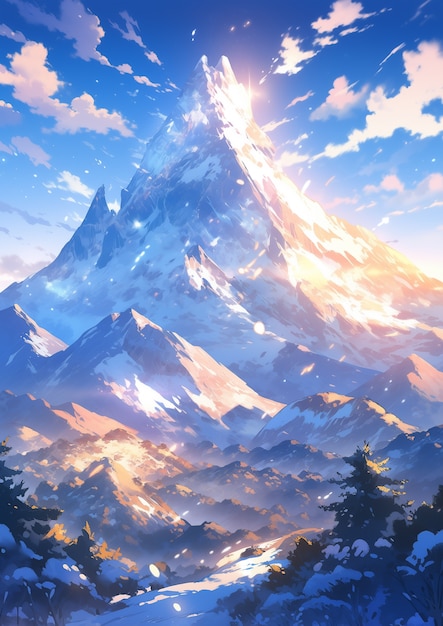 Foto gratuita paisaje de montañas al estilo de anime