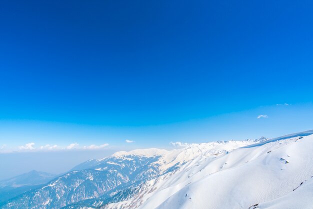 Paisaje de las montañas cubiertas de nieve hermoso estado de Cachemira, la India.