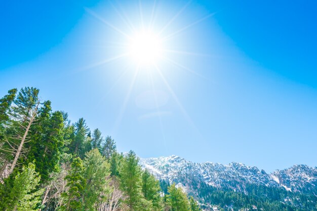 Paisaje de las montañas cubiertas de nieve hermoso estado de Cachemira, la India.