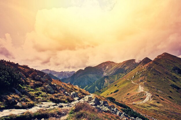 Paisaje de las montañas de la naturaleza de la fantasía y del colorfull.