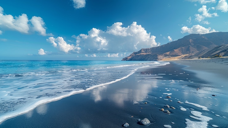 Foto gratuito paisaje natural con arena negra en la playa