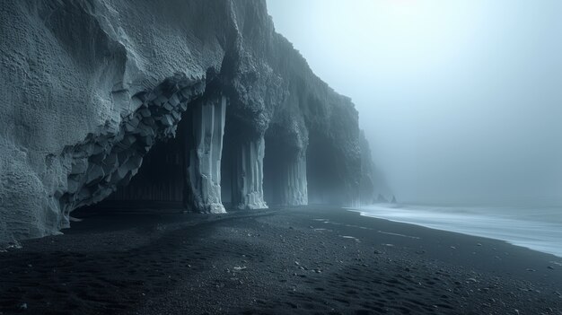 Paisaje natural con arena negra en la playa