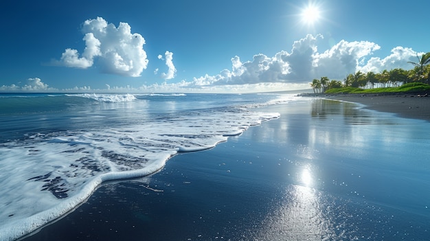 Foto gratuita paisaje natural con arena negra en la playa