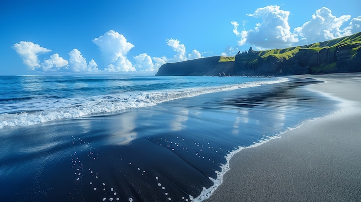 Foto gratuito paisaje natural con arena negra en la playa