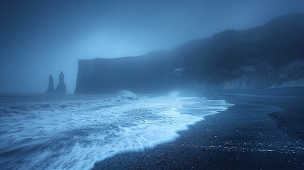 Foto gratuita paisaje natural con arena negra en la playa