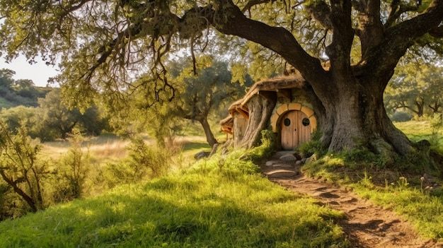 Foto gratuita paisaje natural con vegetación y casa estilo cabaña.