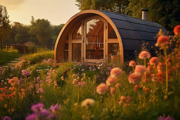 Foto gratuita paisaje natural con vegetación y casa estilo cabaña.