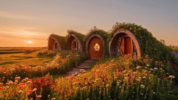 Foto gratuita paisaje natural con vegetación y casa estilo cabaña.