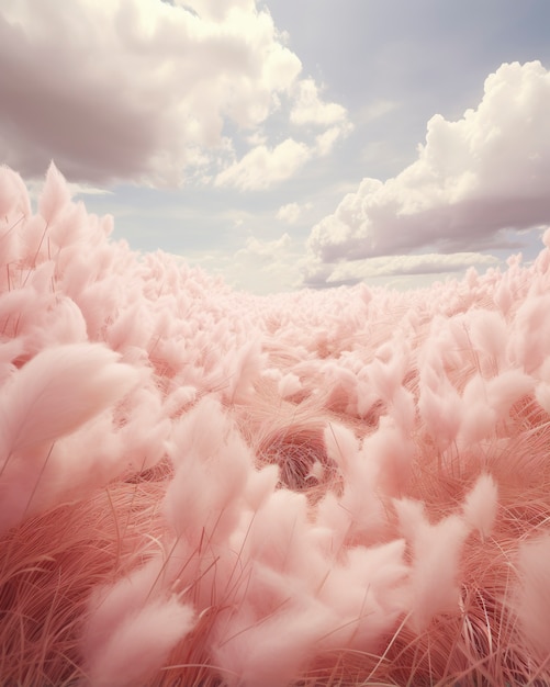 Paisaje de naturaleza rosa con vegetación.