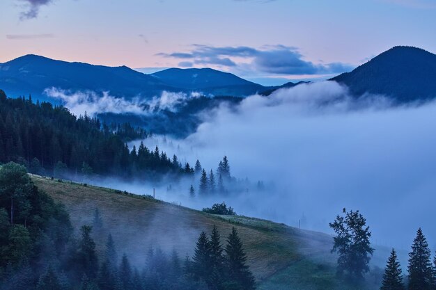 Paisaje con niebla en las montañas