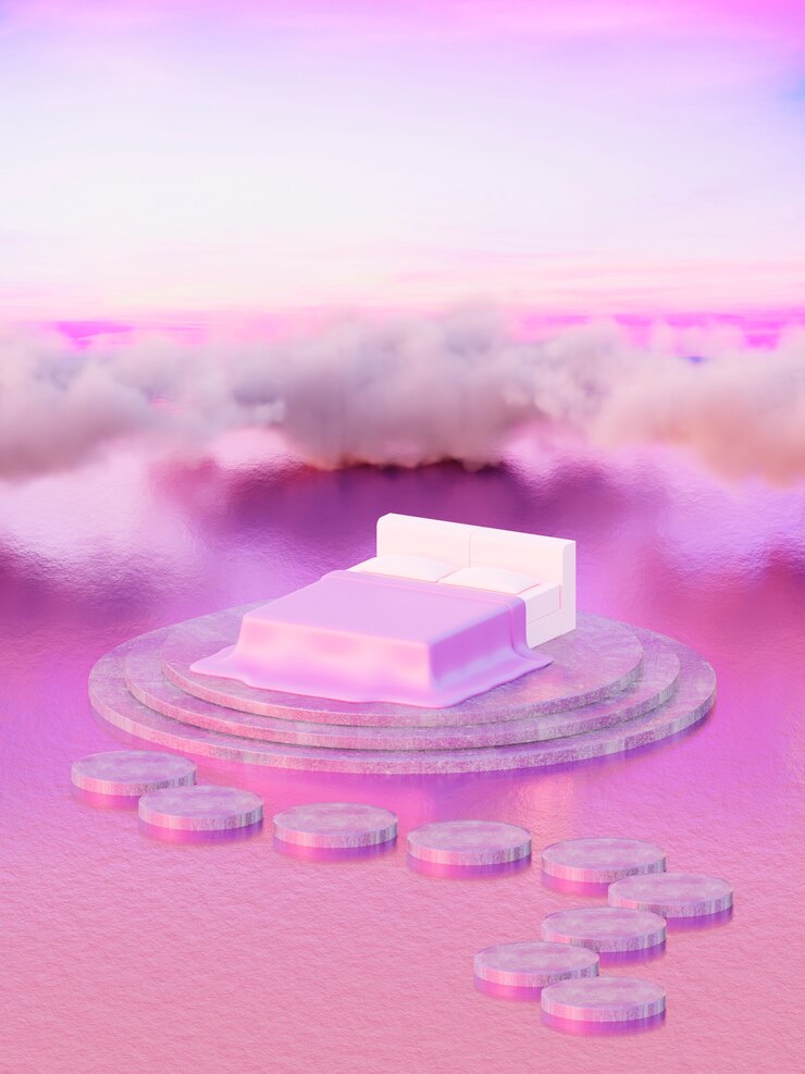 Paisaje onírico y surrealista en tonos violáceos