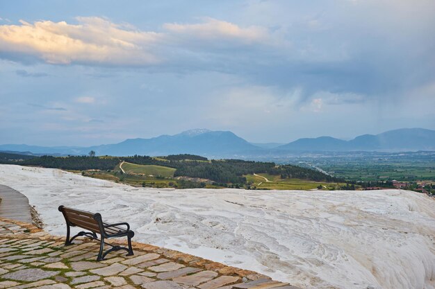 paisaje, de, pamukkale, pavo, ocaso