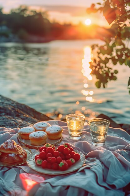 Paisaje de picnic al aire libre en verano