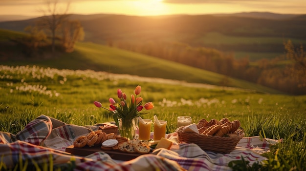 Paisaje de picnic al aire libre en verano