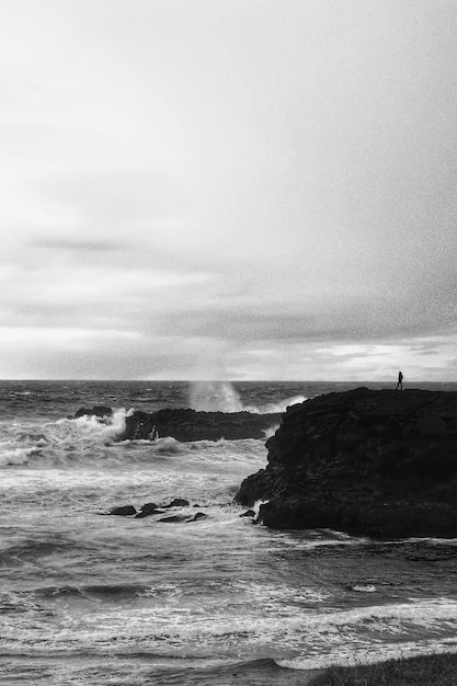 Foto gratuita paisaje de playa en blanco y negro.