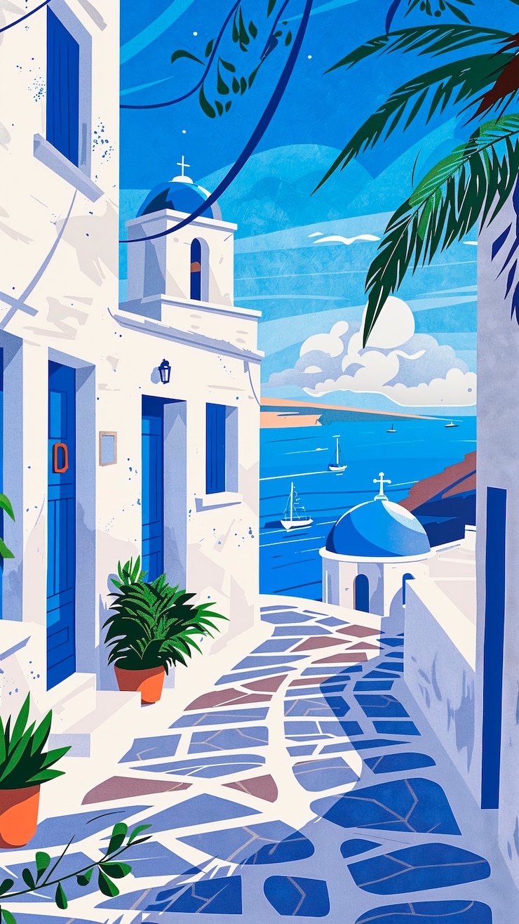 Foto gratuito paisaje de un pueblo mediterráneo en estilo de arte digital