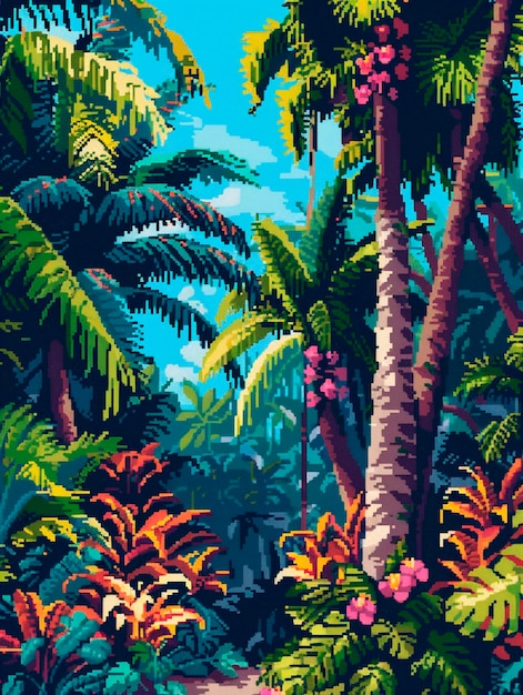 Foto gratuita paisaje de la selva en estilo pixel art