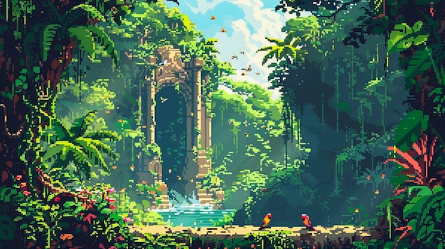 Paisaje de la selva en estilo pixel art