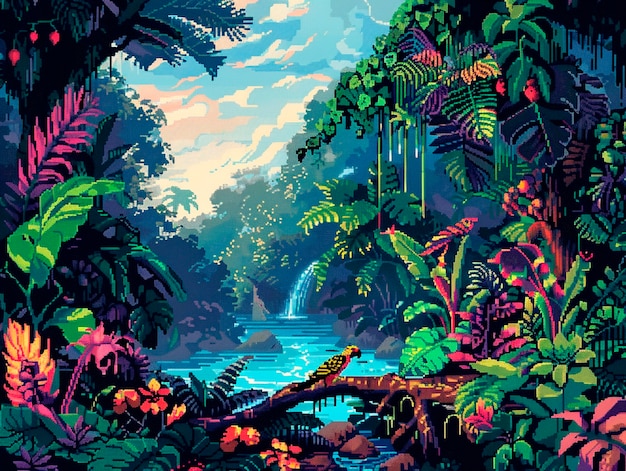 Paisaje de la selva en estilo pixel art