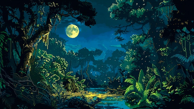 Paisaje de la selva en estilo pixel art