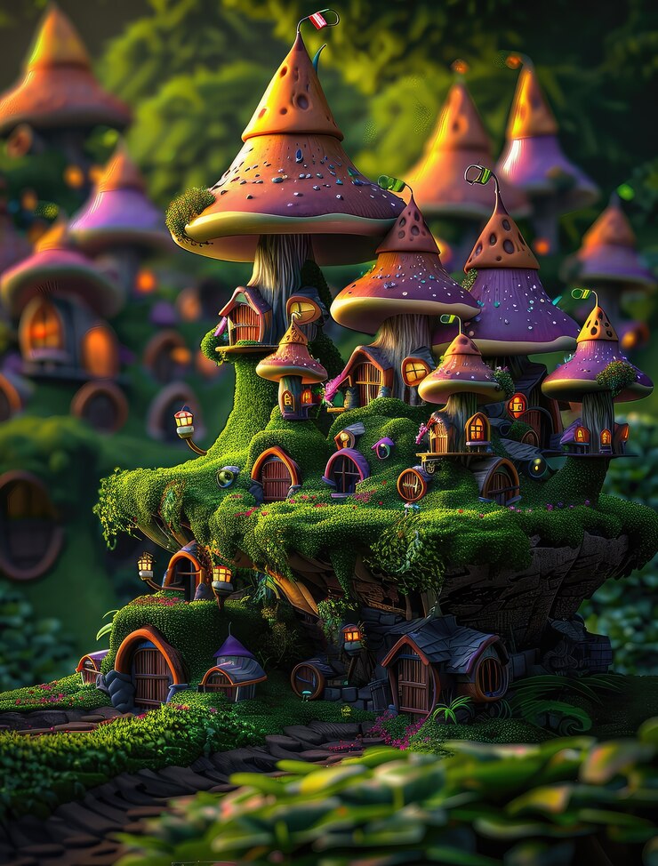 Paisaje de setas de fantasía