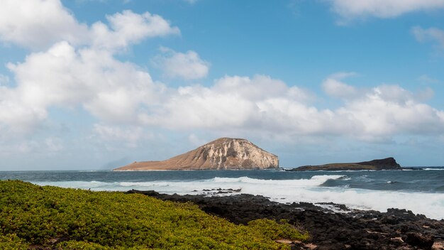 Paisaje tropical de hawaii con el mar azul