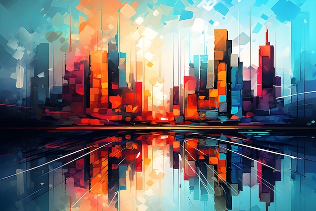 paisaje urbano de acuarela abstracta con diseño de reflejo