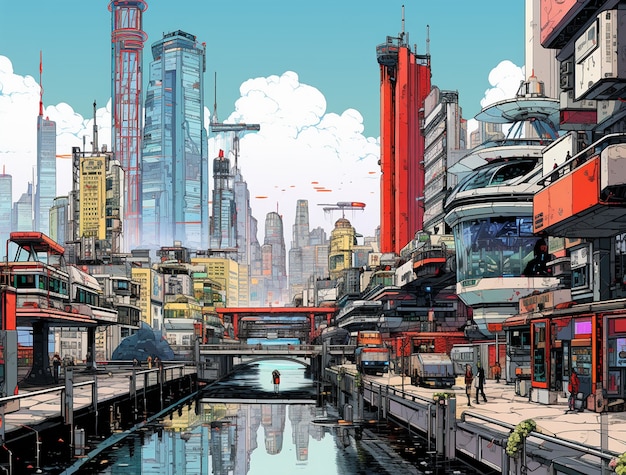 Foto gratuita paisaje urbano de área urbana inspirada en el anime