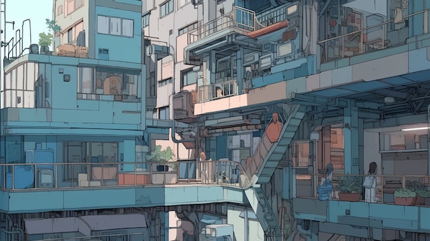 Paisaje urbano de área urbana inspirada en el anime