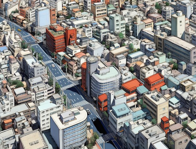 Paisaje urbano de área urbana inspirada en el anime