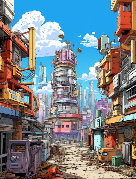 Foto gratuita paisaje urbano de área urbana inspirada en el anime