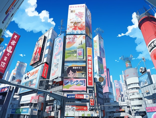 Foto gratuita paisaje urbano de área urbana inspirada en el anime