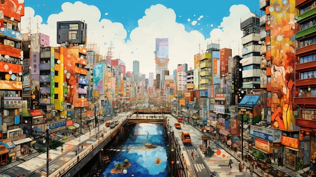 Foto gratuita paisaje urbano de área urbana inspirada en el anime