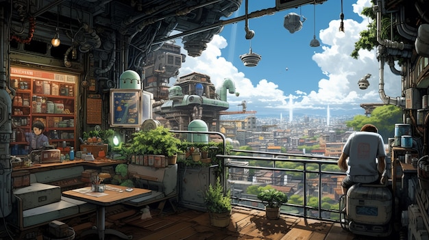 Paisaje urbano de área urbana inspirada en el anime