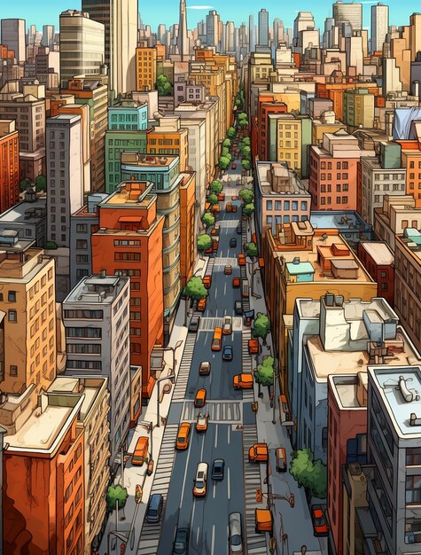 Paisaje urbano de área urbana inspirada en el anime