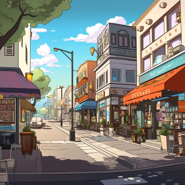 Paisaje urbano de área urbana inspirada en el anime