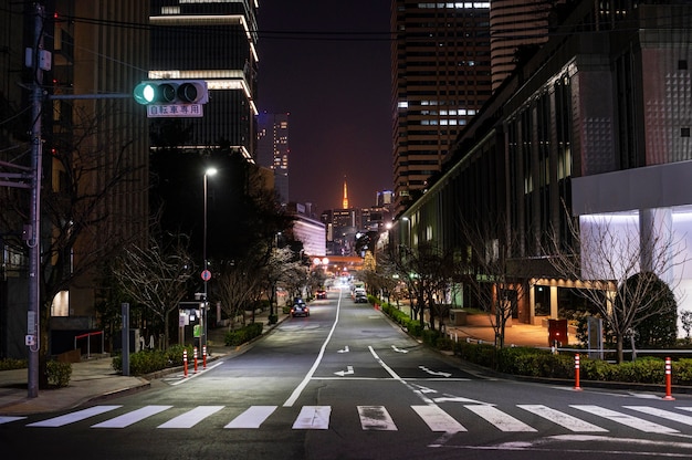 Paisaje urbano de japón nocturno