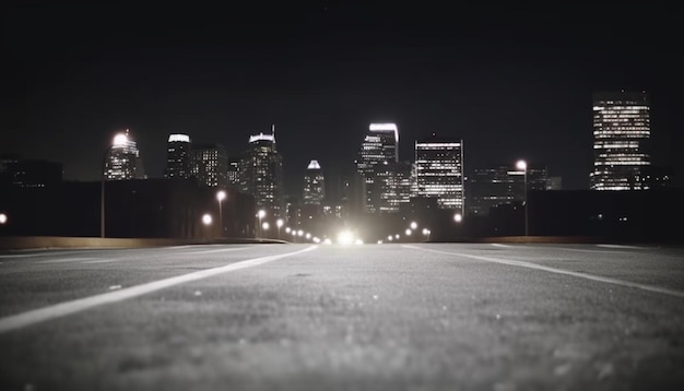 Foto gratuita paisaje urbano resplandeciente con tráfico de rascacielos y arquitectura moderna por la noche generado por ia