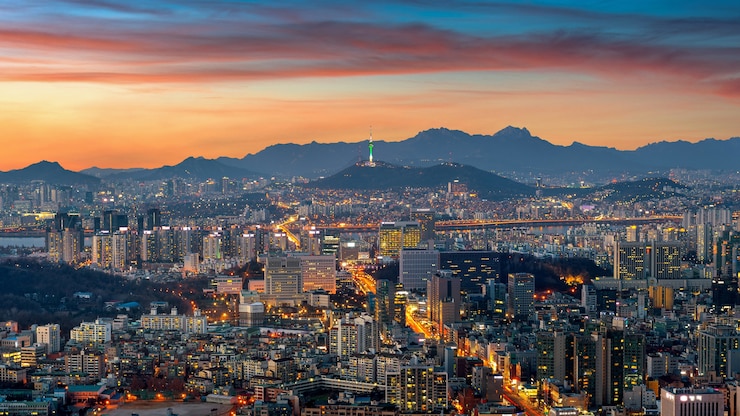 Foto gratuito paisaje urbano de seúl en el crepúsculo en corea del sur.