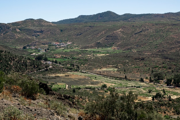 Paisaje de valle verde con cielo despejado