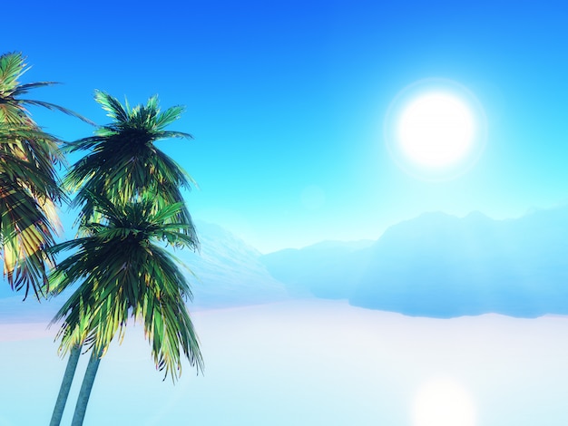 Foto gratuita paisaje de verano 3d con palmeras