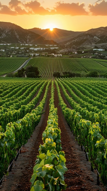 Foto gratuita paisaje de viñedos con naturaleza y vides