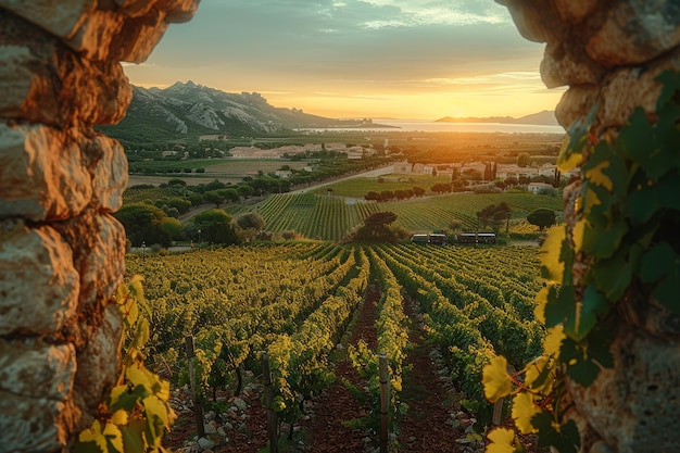 Foto gratuita paisaje de viñedos con naturaleza y vides