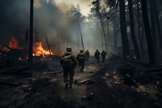 Foto gratuita paisaje de la zona de guerra con destrucción apocalíptica