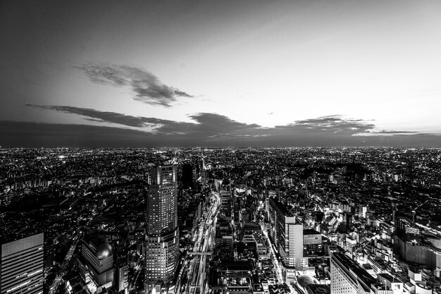 Paisajes dramáticos en blanco y negro con ciudad.