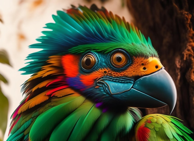 Foto gratuita un pájaro colorido con un gran pico y un gran ojo amarillo.