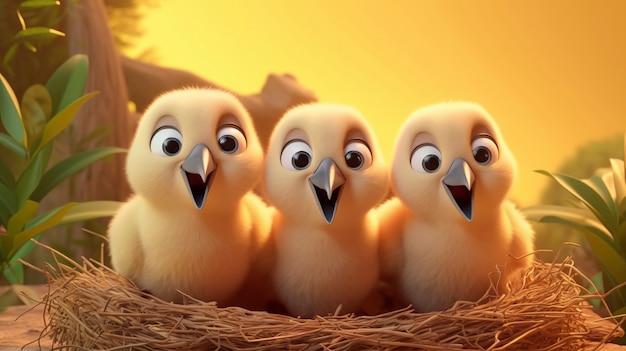 pájaros de dibujos animados en el nido