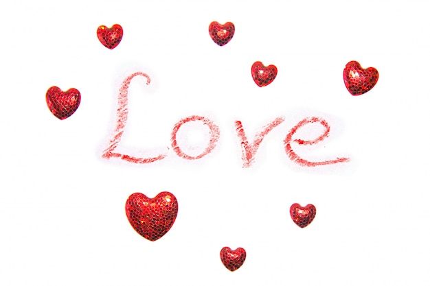 Palabra "love" y corazones